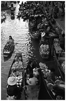 Canal from above, floating market. Damonoen Saduak, Thailand (black and white)