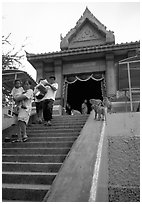 San Phra Kan (Kala shrine), invaded by monkeys. Lopburi, Thailand ( black and white)