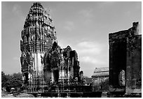 Ruins in classic Khmer-Lopburi style. Lopburi, Thailand (black and white)
