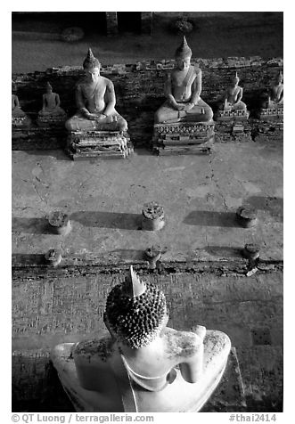 Buddha images, Wat Chai Mongkon. Ayutthaya, Thailand (black and white)