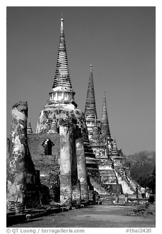 Ruined chedis. Ayutthaya, Thailand (black and white)