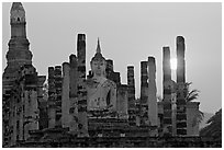 Wat Mahathat at sunset. Sukothai, Thailand (black and white)