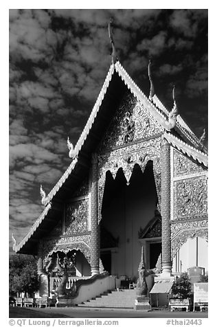 Wat Phra Singh, typical of northern Thai architecture. Chiang Mai, Thailand (black and white)