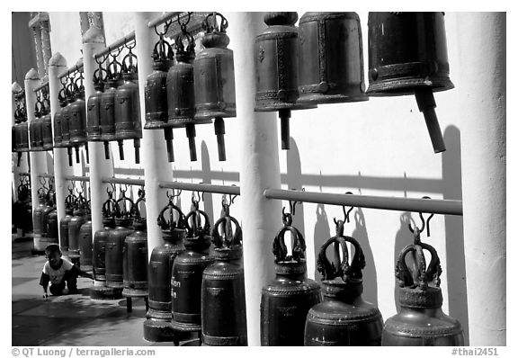 Bells at Wat Phra That Doi Suthep. Chiang Mai, Thailand (black and white)