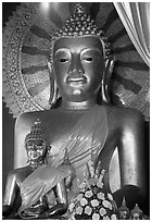 Buddha images of several sizes. Chiang Mai, Thailand ( black and white)