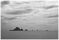 Distant rocky islets, Ao Nang, Andaman Sea. Krabi Province, Thailand ( black and white)