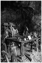 Tham Phra Nang (princess cave) shrine, Railay. Krabi Province, Thailand ( black and white)