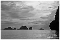 Offshore limestone islets, Railay. Krabi Province, Thailand (black and white)