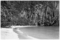 Pranang Cave Beach and limestone cliff, Railay. Krabi Province, Thailand ( black and white)