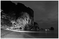 Phra Nang beach at night. Krabi Province, Thailand ( black and white)