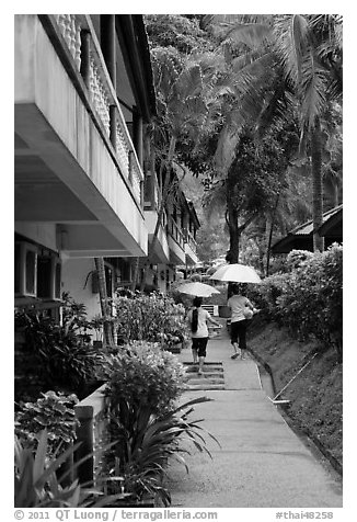 Resort on rainy day, Rai Leh East. Krabi Province, Thailand (black and white)