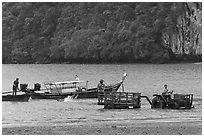 Tractor and longtail boat,  Railay East. Krabi Province, Thailand ( black and white)