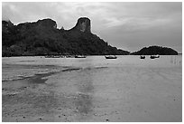 Mud flats and bay at low tide, Rai Leh East. Krabi Province, Thailand ( black and white)