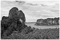Thaiwand wall and bay, Rai Leh. Krabi Province, Thailand ( black and white)