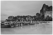 Boats and cliffs,  Hat Rai Leh West. Krabi Province, Thailand ( black and white)