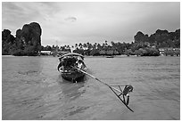 Tail of boat, and Railay East. Krabi Province, Thailand ( black and white)