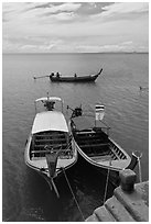 Boats and Adaman Sea, Ao Nammao. Krabi Province, Thailand ( black and white)