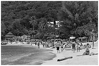 Packed beach, Ao Lo Dalam, Phi-Phi island,. Krabi Province, Thailand (black and white)