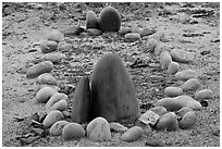 Grave marked with just stones, Ko Phi Phi. Krabi Province, Thailand (black and white)