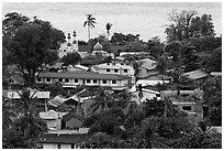 Village and mosque from above, Ko Phi-Phi Don. Krabi Province, Thailand ( black and white)