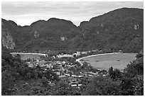 Twin bays and craggy hills, Ko Phi-Phi island. Krabi Province, Thailand (black and white)