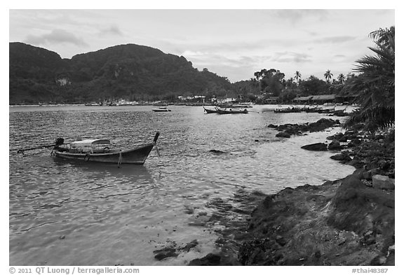 Long tail boat, and Tonsai village, Ko Phi-Phi Don. Krabi Province, Thailand