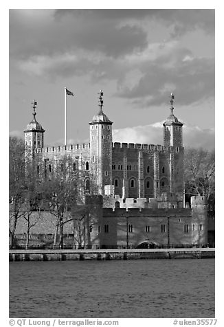 Tower of London seen across the Thames, late afternoon. London, England, United Kingdom (black and white)