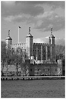 Tower of London seen across the Thames, late afternoon. London, England, United Kingdom ( black and white)