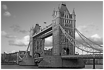 Close view of Tower Bridge, at sunset. London, England, United Kingdom ( black and white)