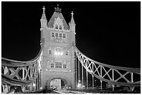 North Tower of the Tower Bridge at night. London, England, United Kingdom ( black and white)