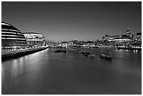 River Thames and skyline at night. London, England, United Kingdom ( black and white)