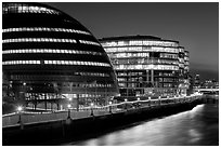 City Hall, designed by Norman Foster,  at night. London, England, United Kingdom ( black and white)