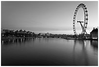 Thames River and Millennium Wheel at dawn. London, England, United Kingdom (black and white)