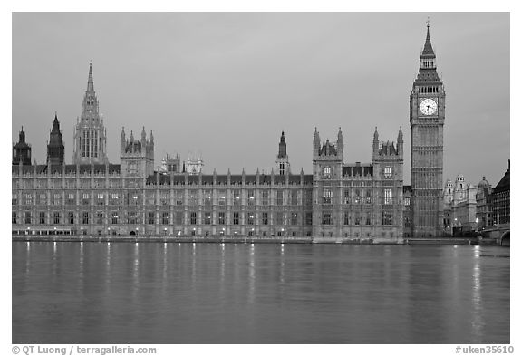 Palace of Westminster at dawn. London, England, United Kingdom (black and white)