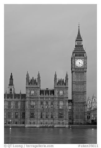 Big Ben tower, palace of Westminster, dawn. London, England, United Kingdom (black and white)