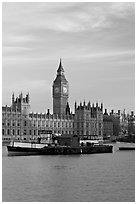 Houses of Parliament across the Thames, early morning. London, England, United Kingdom (black and white)