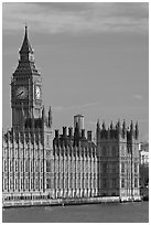 Houses of Parliament and Clock Tower, morning. London, England, United Kingdom ( black and white)