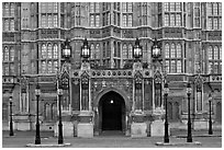 Gothic facade of Westminster Palace. London, England, United Kingdom (black and white)