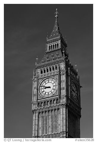 Big Ben, the clock tower of the Westminster Palace. London, England, United Kingdom (black and white)