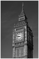 Big Ben, the clock tower of the Westminster Palace. London, England, United Kingdom (black and white)