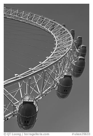 Capsules of the London Eye. London, England, United Kingdom (black and white)