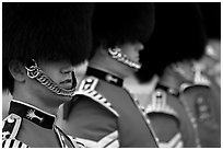 Close up of guards in ceremonial dress. London, England, United Kingdom (black and white)