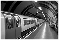 Train in station, London tube. London, England, United Kingdom (black and white)