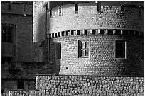 Detail of turret and wall, Tower of London. London, England, United Kingdom (black and white)