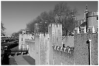 Rampart with crenallation,  Tower of London. London, England, United Kingdom ( black and white)