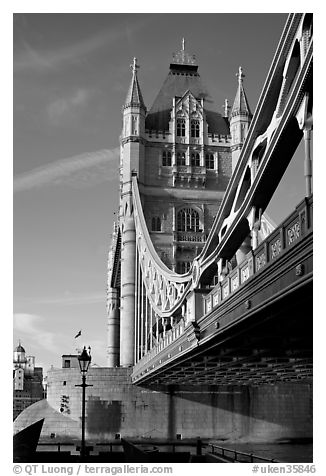 Tower Bridge from below. London, England, United Kingdom (black and white)