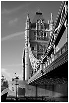 Tower Bridge from below. London, England, United Kingdom ( black and white)