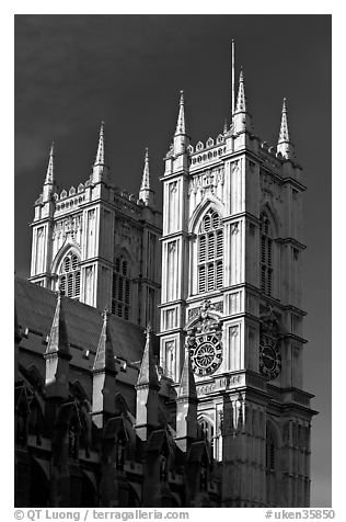 Towers of Westminster Abbey. London, England, United Kingdom (black and white)