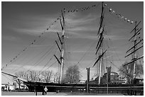 Cutty Sark in her dry dock. Greenwich, London, England, United Kingdom (black and white)
