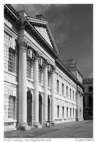 Facade in the Grand Square of the Greenwich Hospital. Greenwich, London, England, United Kingdom